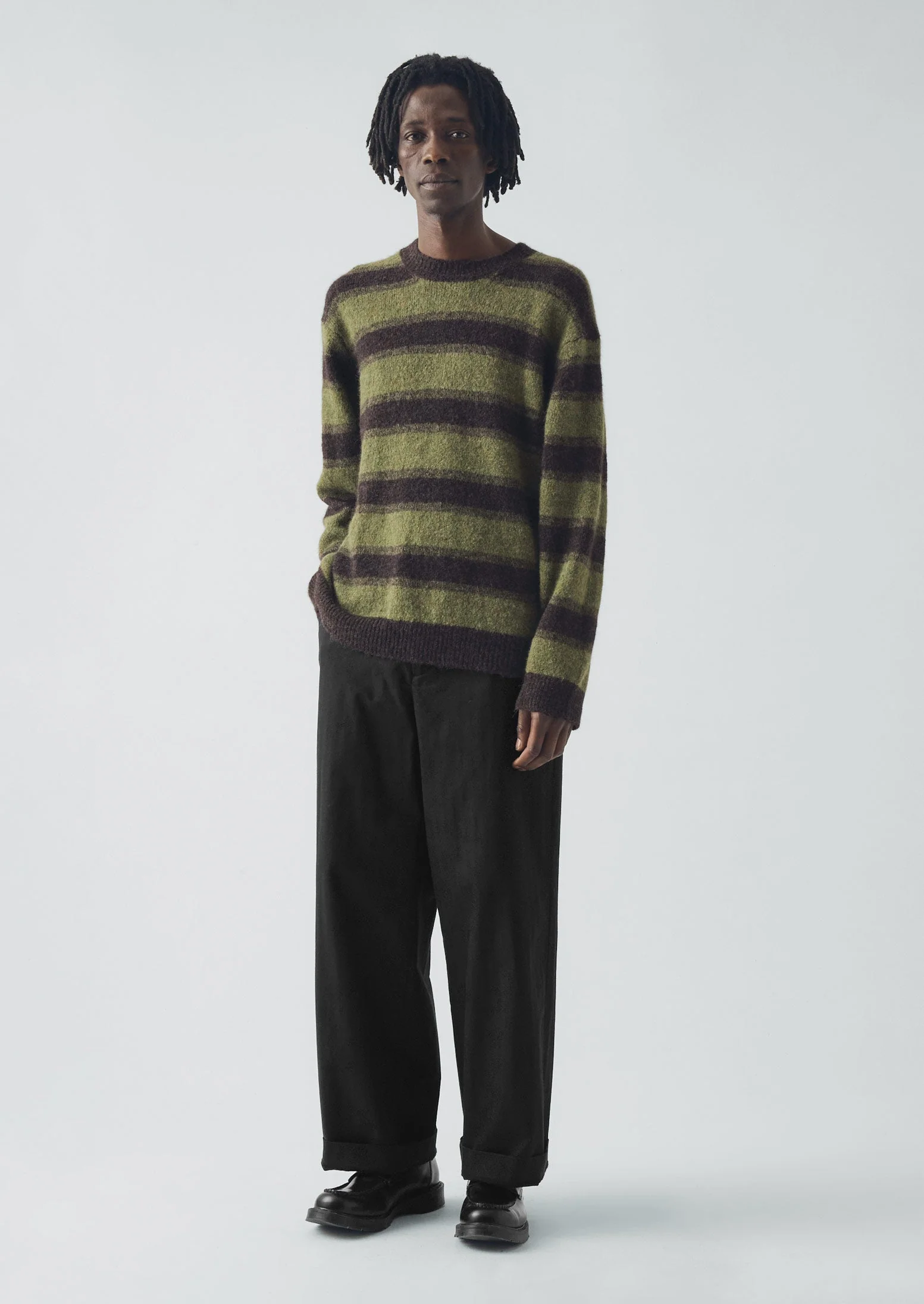 Alpaca Wool Stripe Sweater | Bark/Foliage Green - Image 3