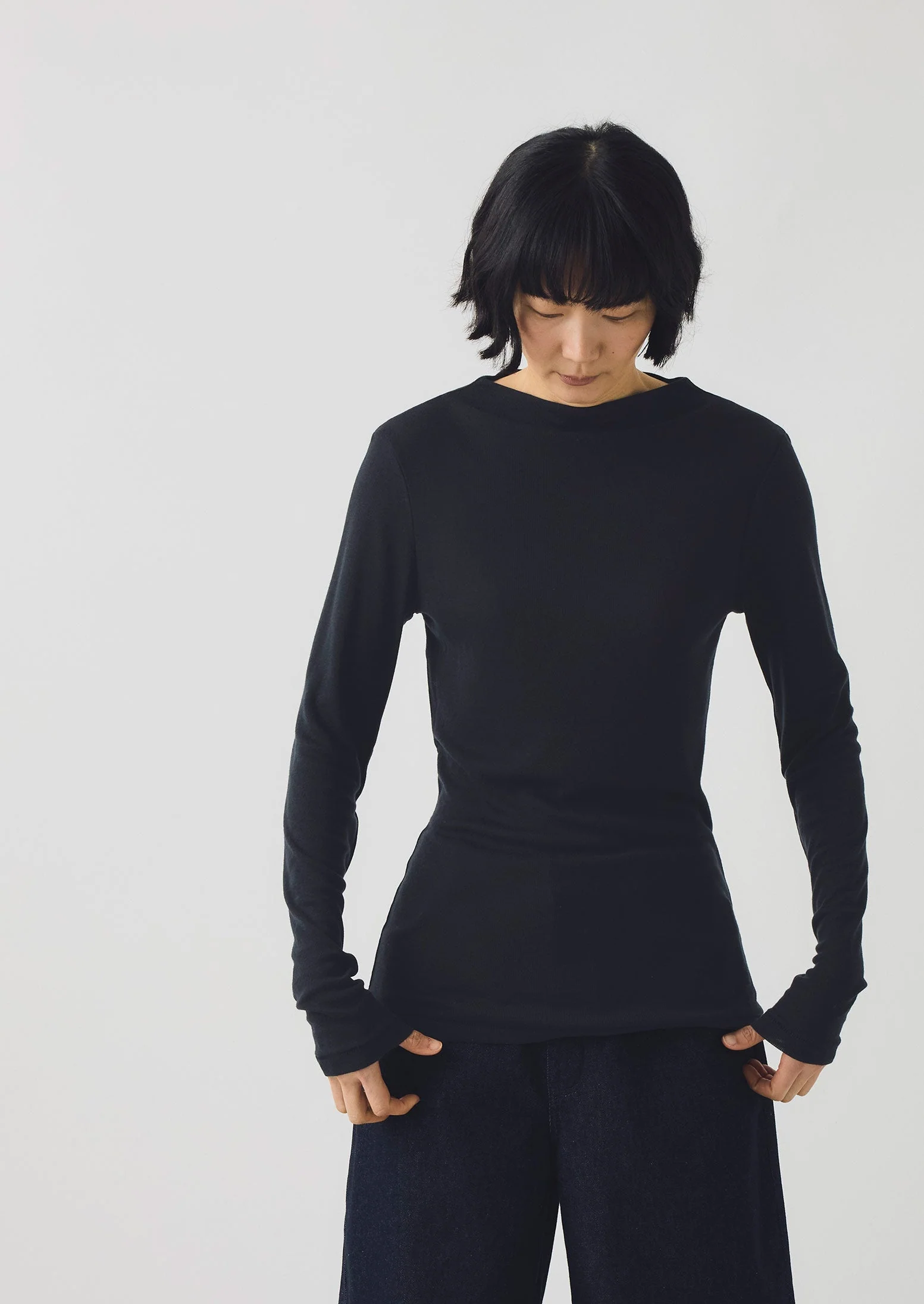 Aster High Neck Wool Lyocell Tee | Ink - Image 4