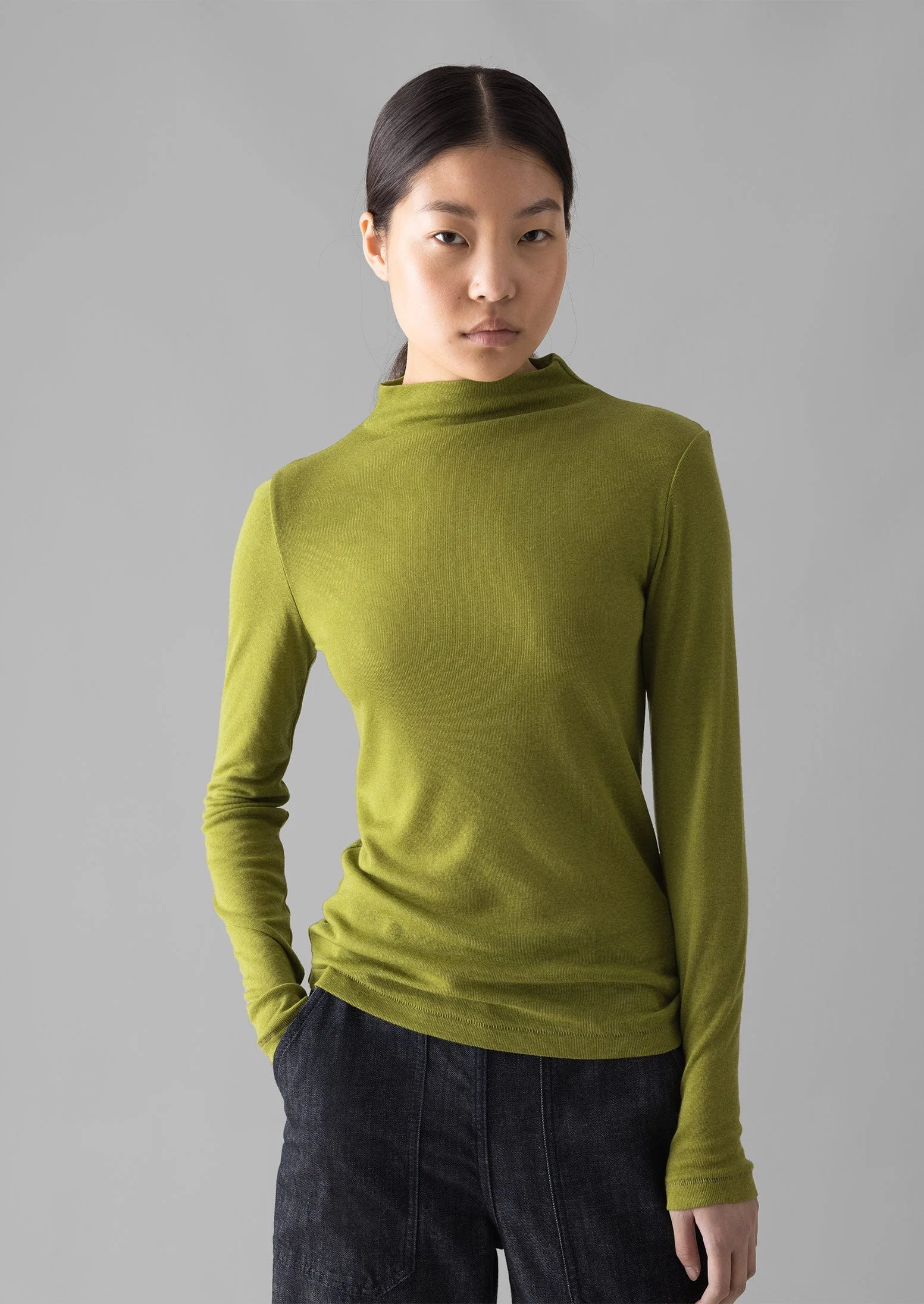 Aster High Neck Wool Lyocell Tee | Pea - Image 4
