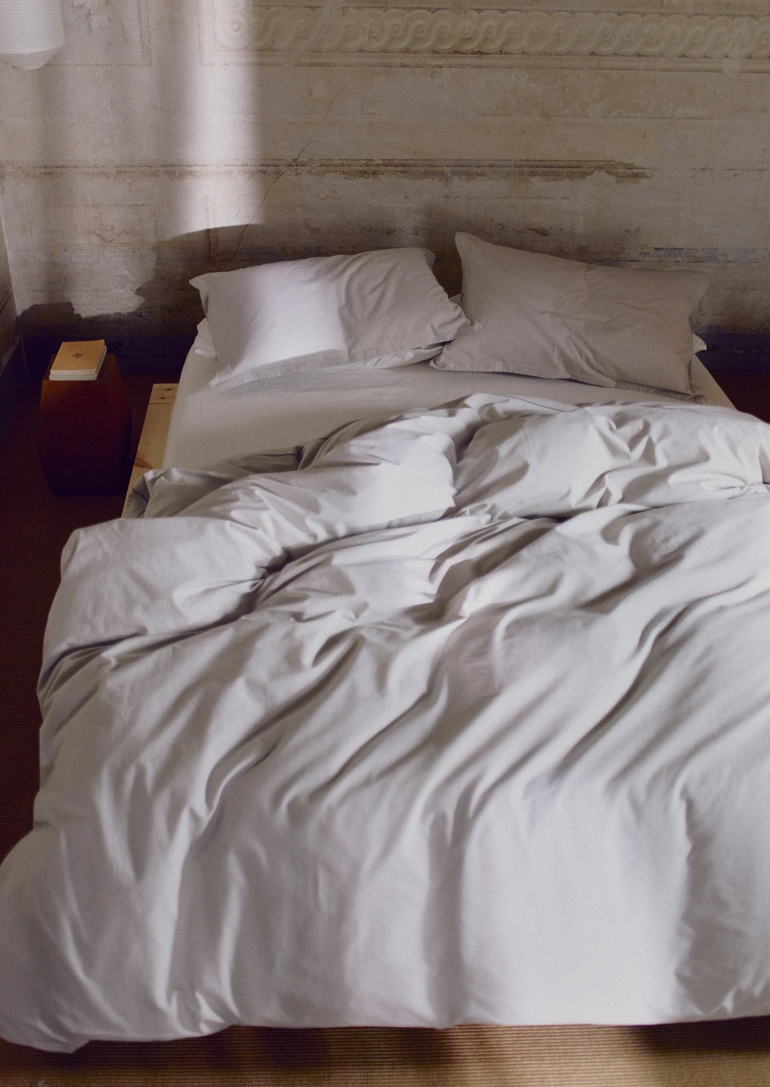 Fine Stripe Cotton Duvet Cover | Ecru/Smoke Blue - Image 4