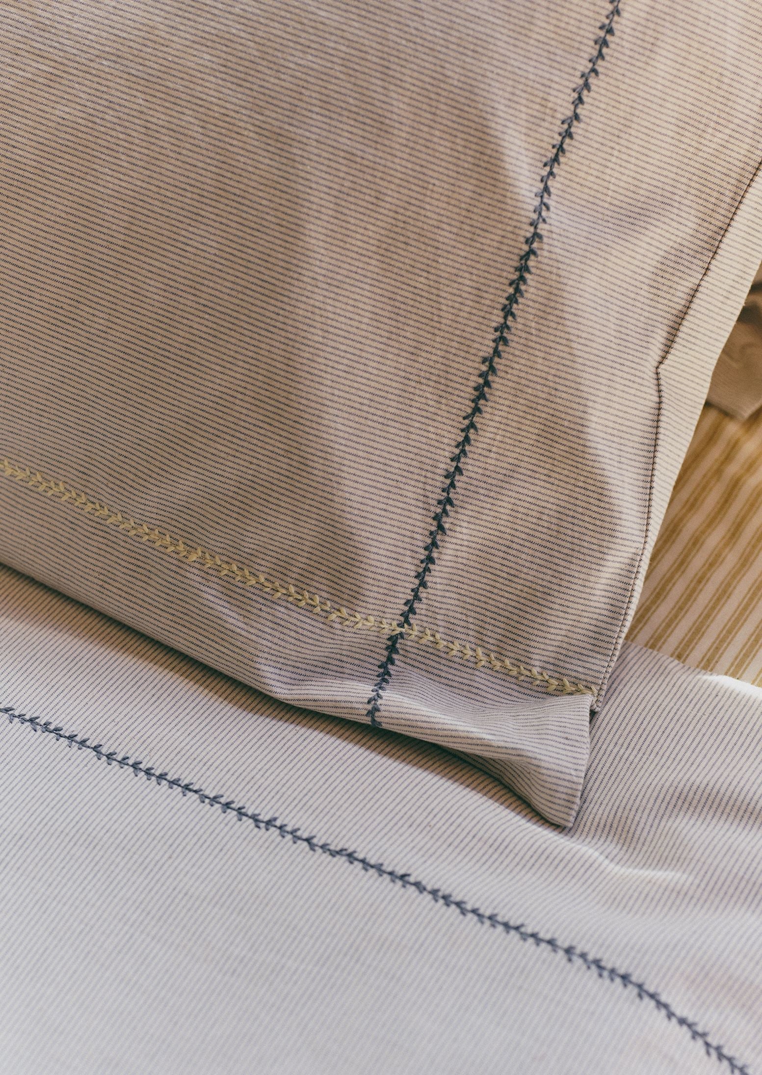 Fine Stripe Cotton Duvet Cover | Ecru/Smoke Blue - Image 7