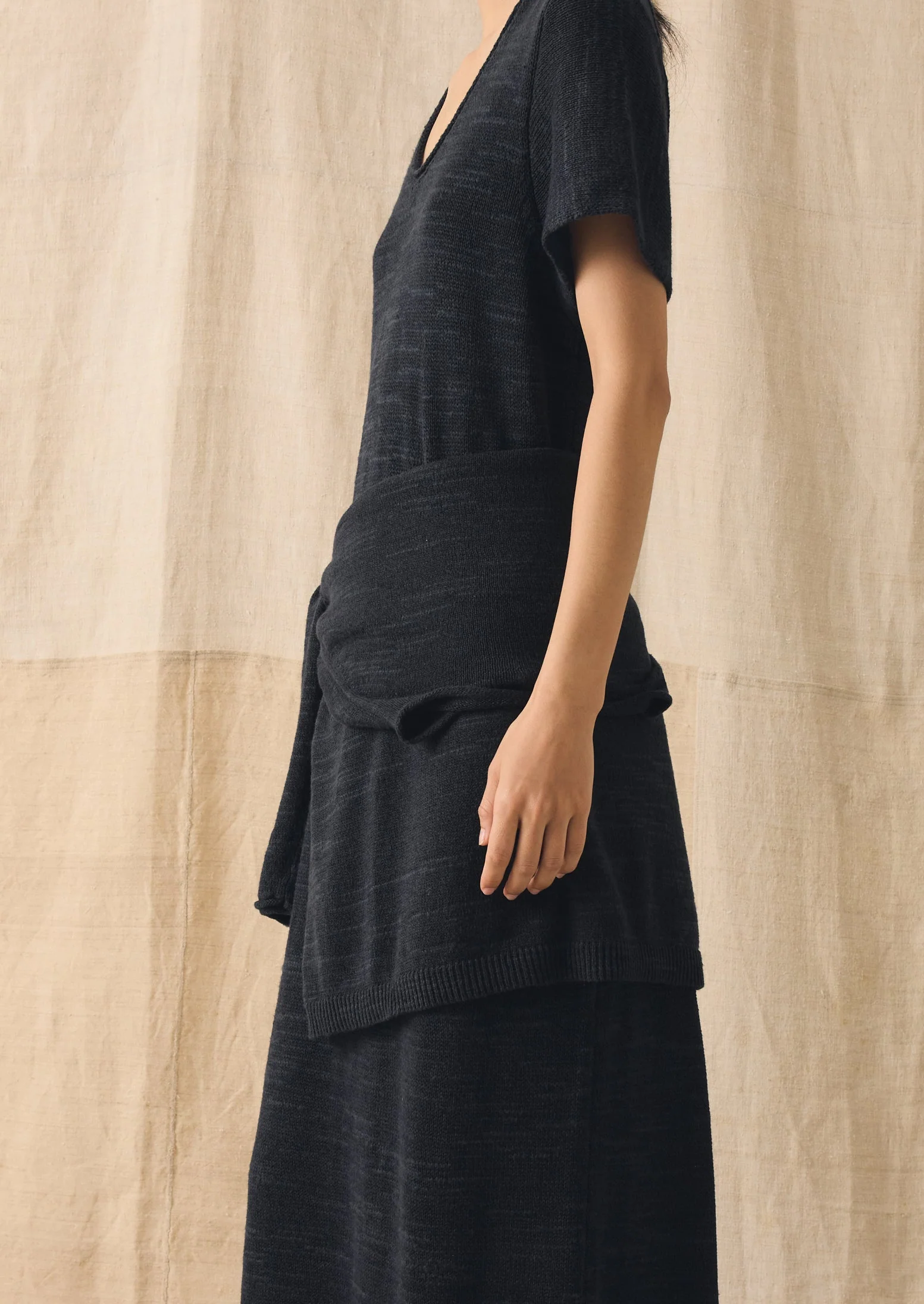 Knitted Linen Cotton T Shirt Dress | Dark Navy - Image 6