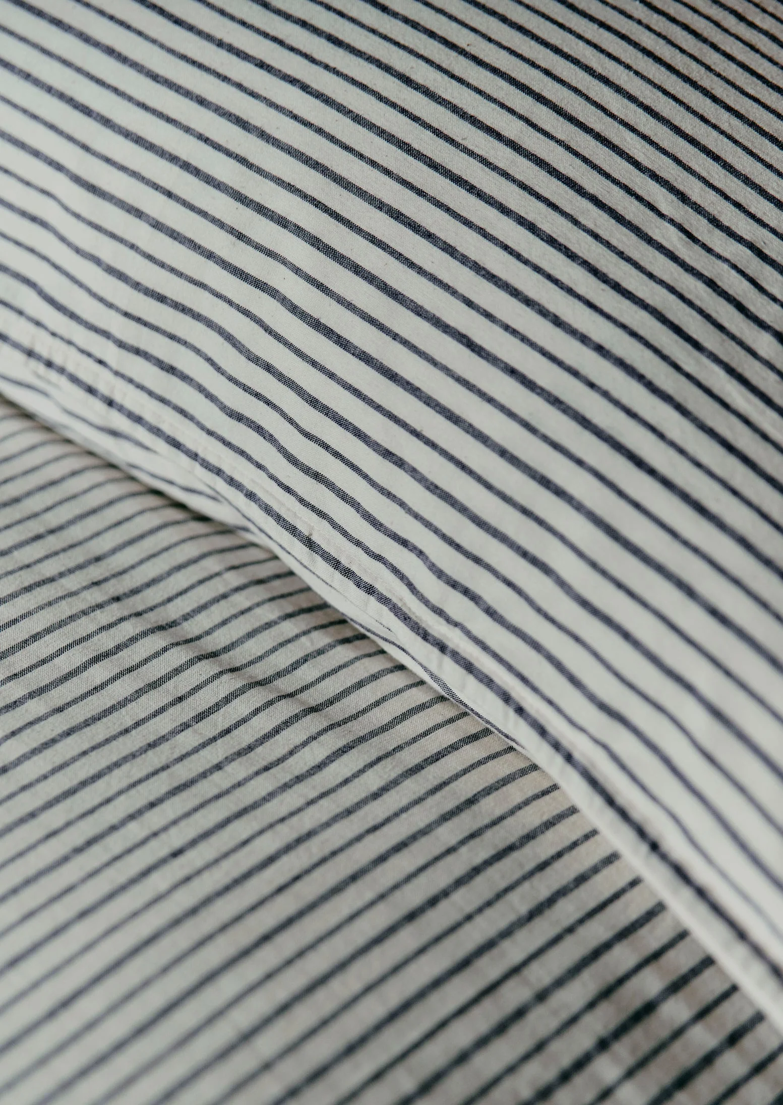 Pyjama Stripe Cotton Housewife Pillowcase | Navy/Ecru - Image 3