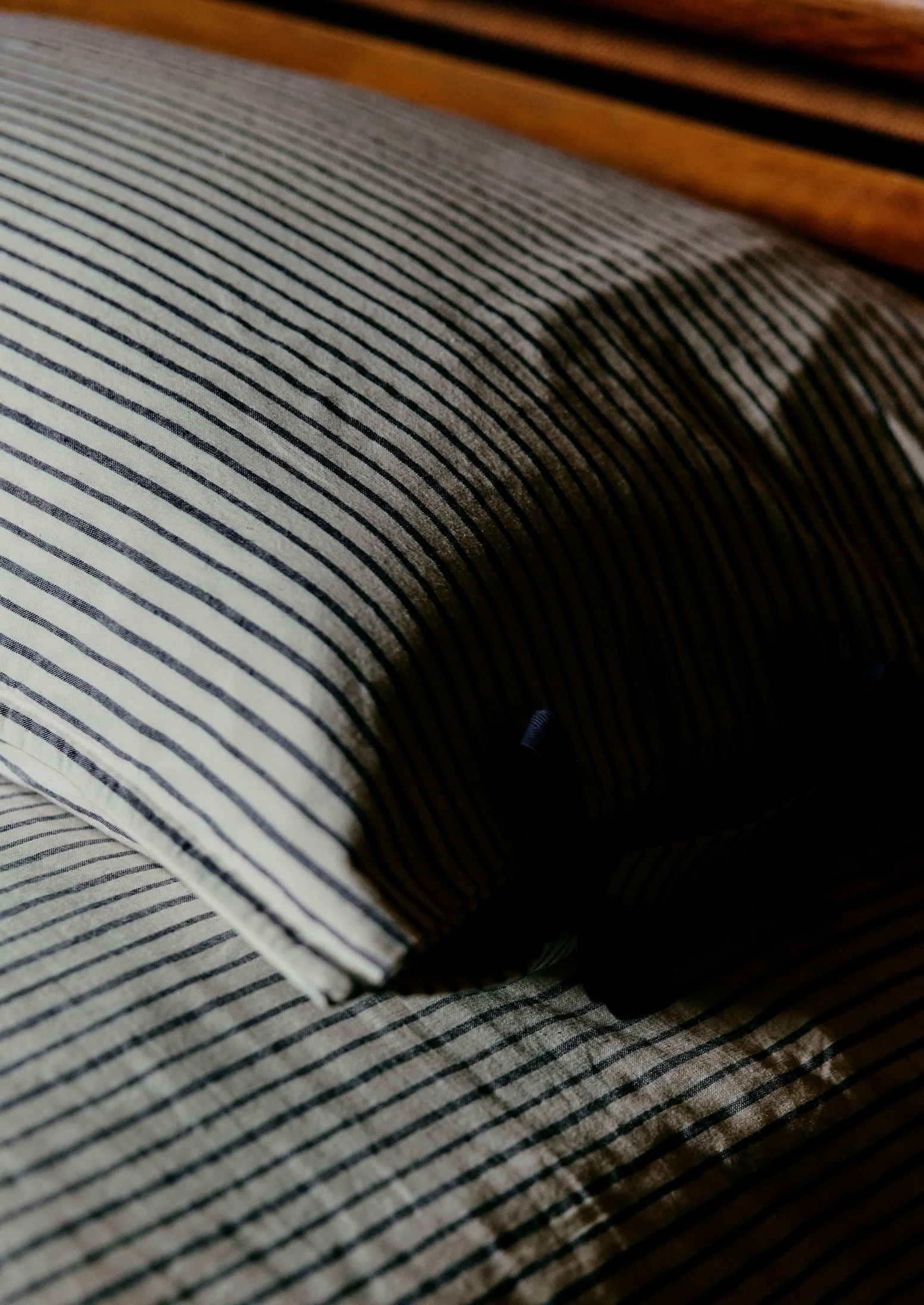 Pyjama Stripe Cotton Housewife Pillowcase | Navy/Ecru - Image 4