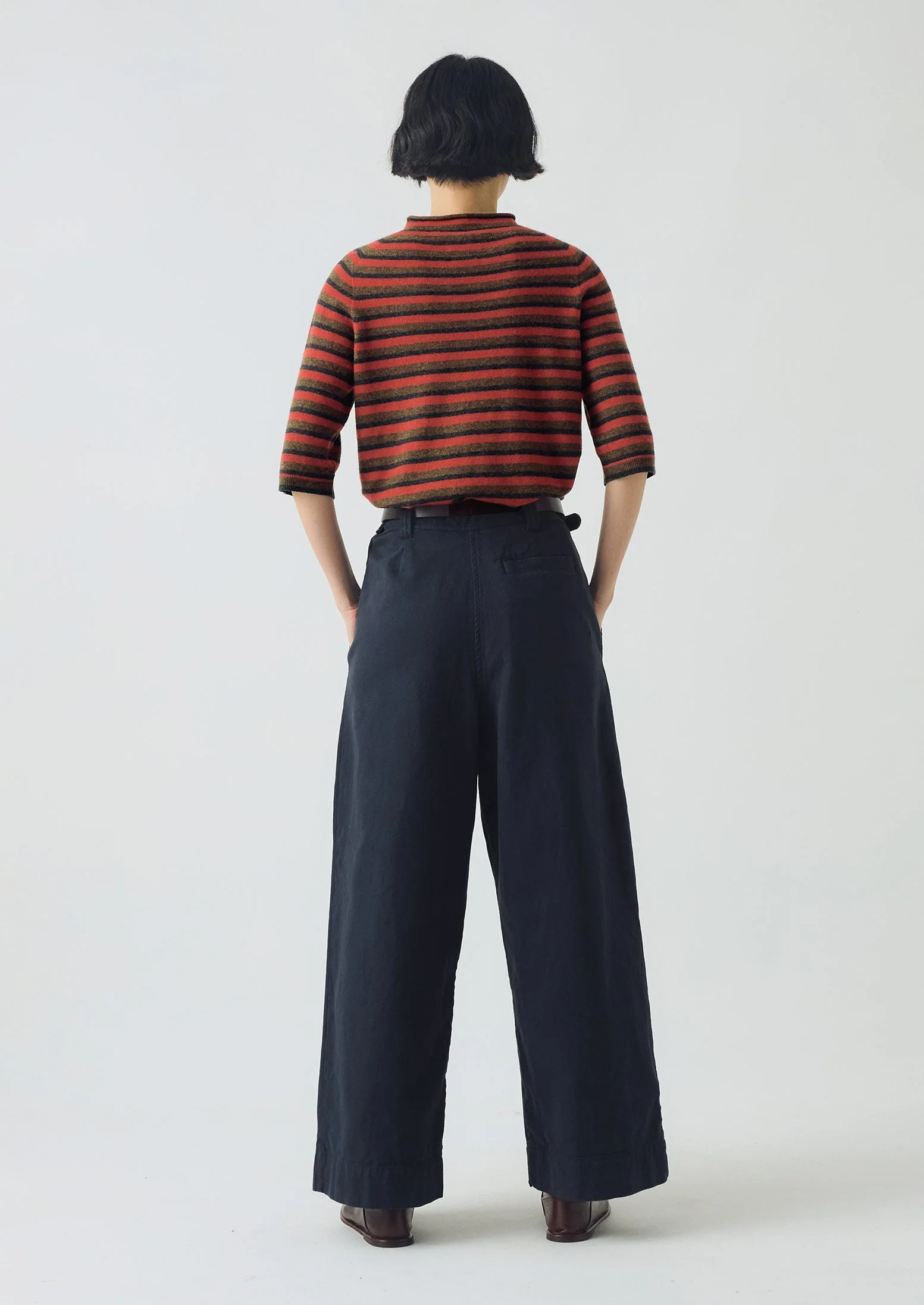 Stripe Wool Cashmere Half Sleeve Sweater | Red Multi - Image 4