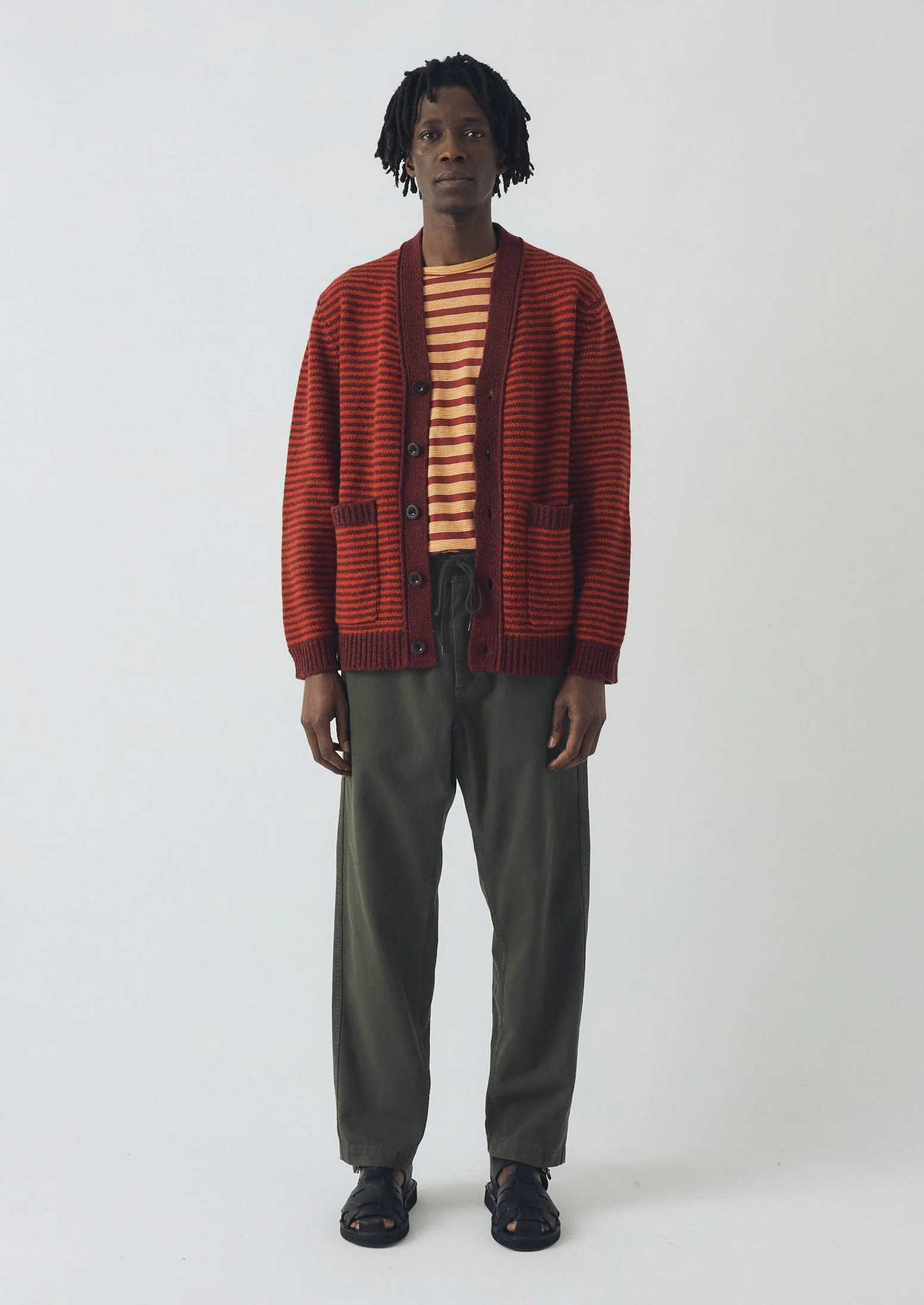 Striped Wool Cardigan | Cardinal Red/Plum - Image 4