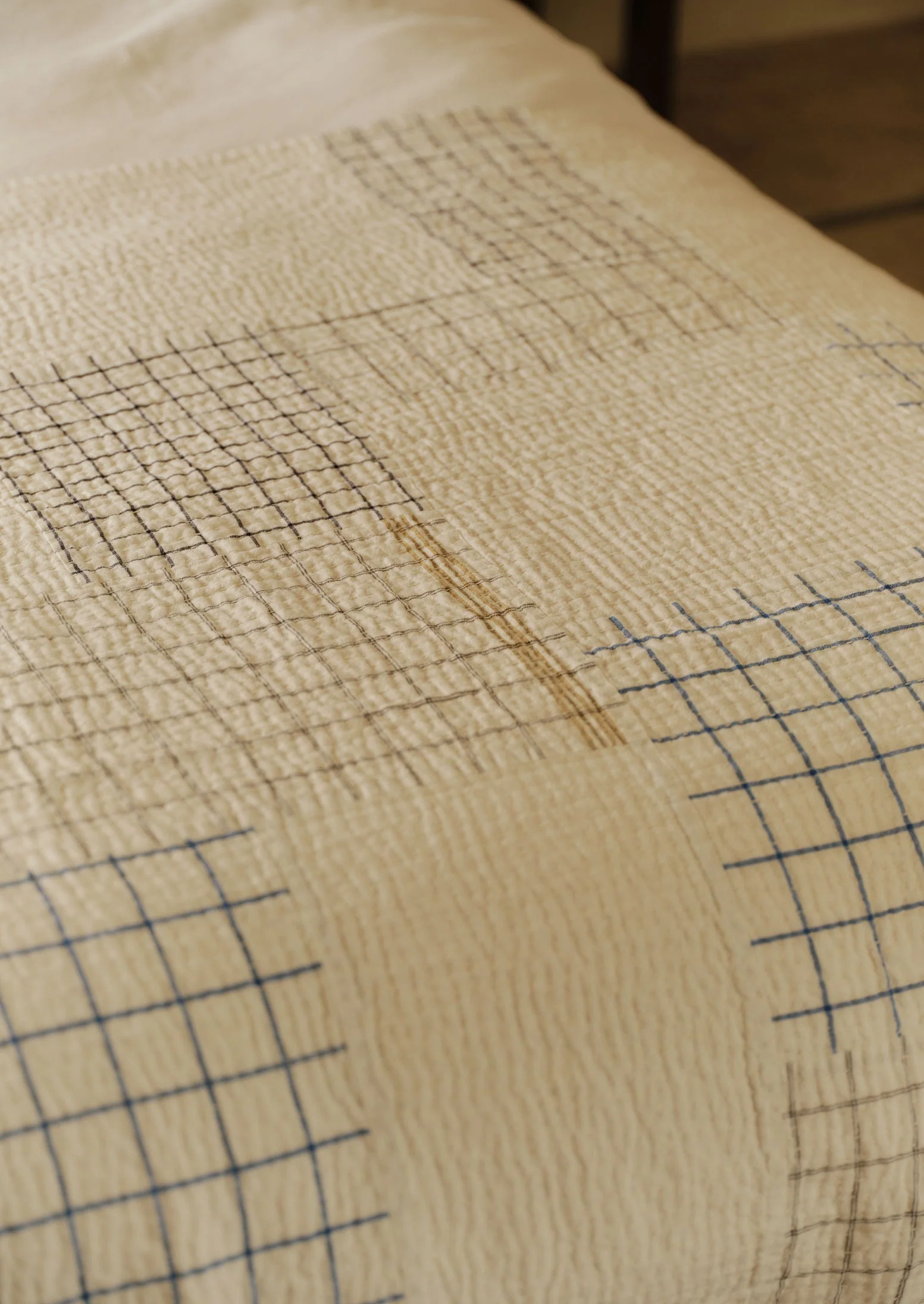 Tea Towel Check Patchwork Bedspread | Ecru/Multi - Image 4